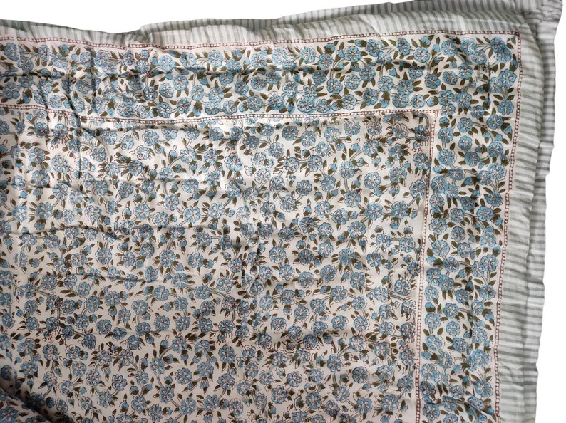 Indian Handmade Quilt Blanket Razai, Jaipuri Print Razai, Organic Cotton Block Print Winter Warm ... | Etsy (US)