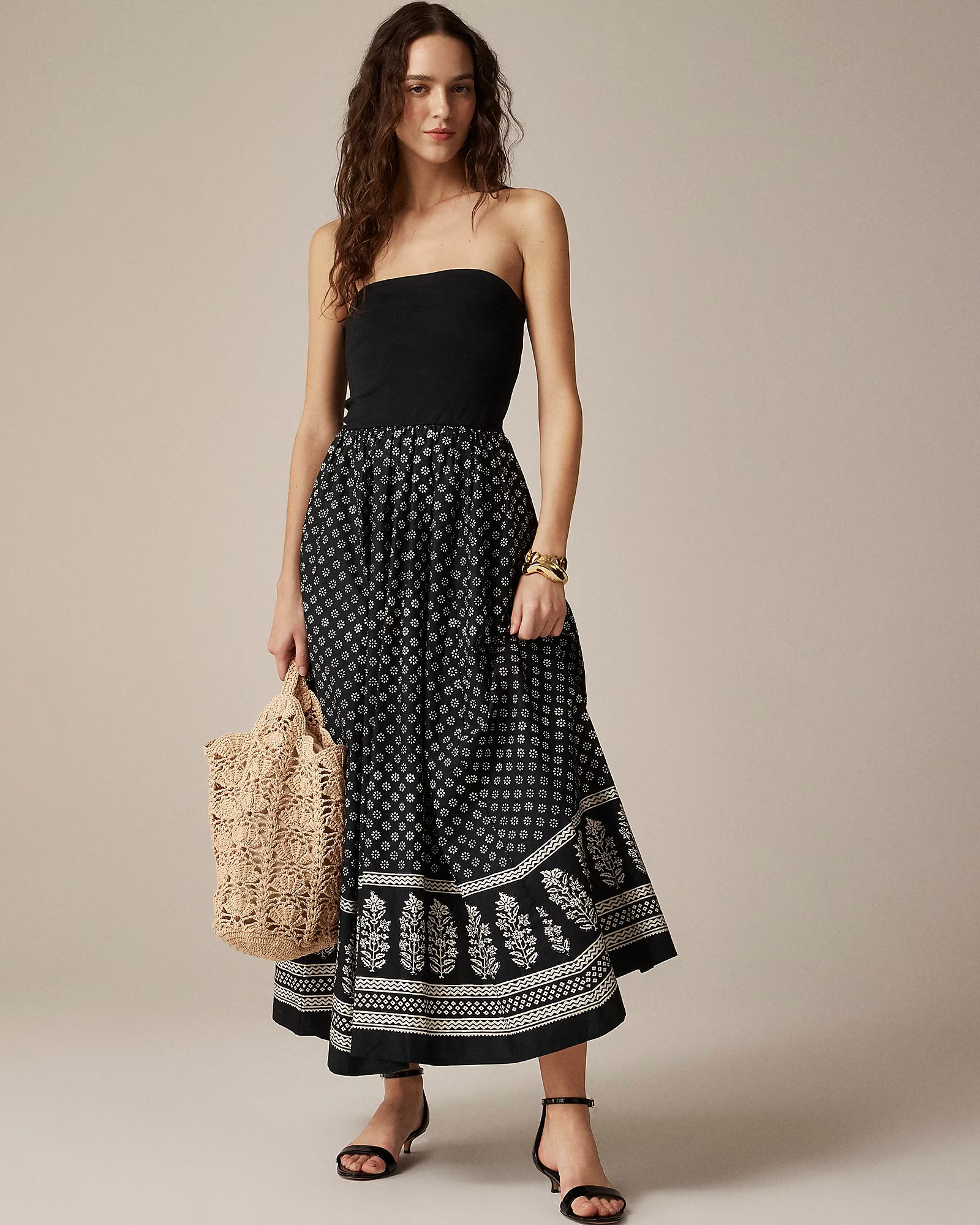 Strapless mixy dress in block print | J. Crew US
