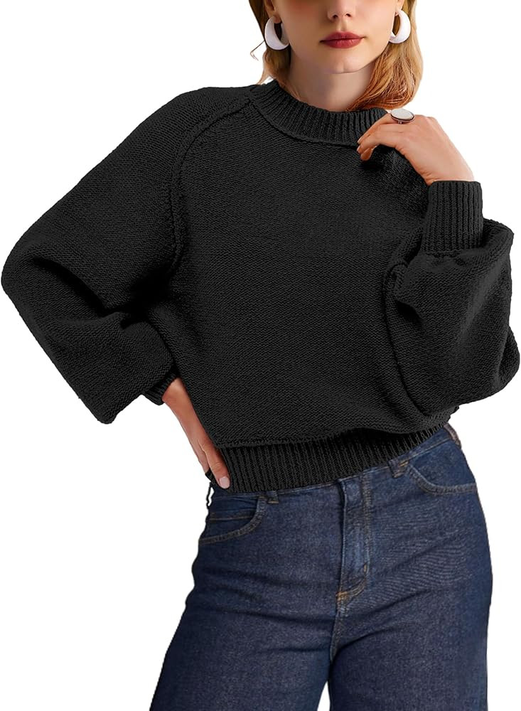 SuperPrity Sweaters for Women Fall 2024 Mock Neck Long Sleeve Knit Oversized Cropped Pullover Swe... | Amazon (US)