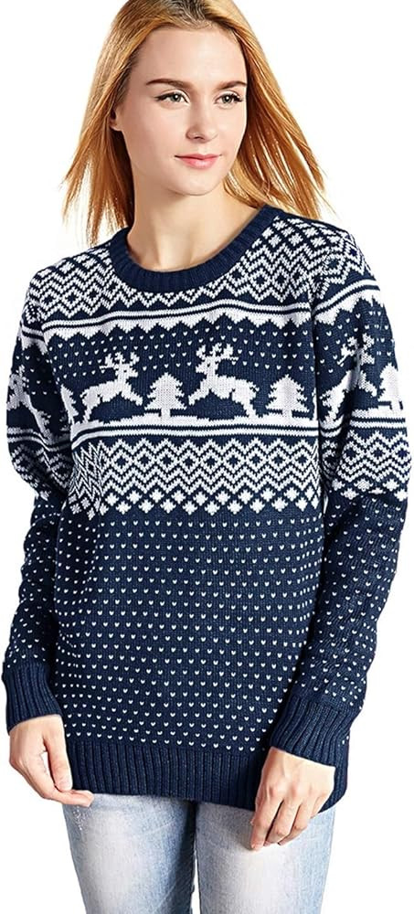 v28 Women's Christmas Reindeer Snowflakes Sweater Pullover | Amazon (US)
