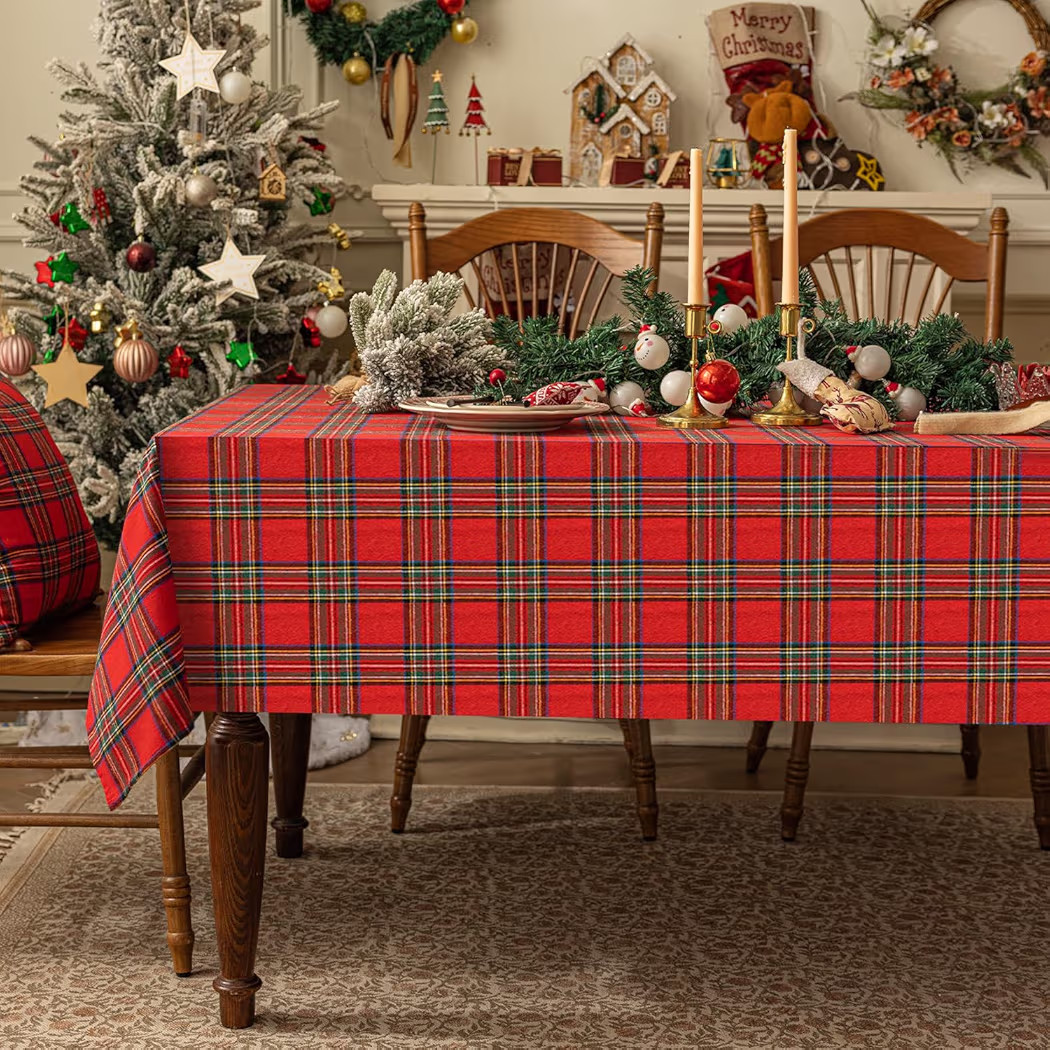 Softalker Christmas Checkered Tablecloth Rectangle - Red Buffalo Plaid Linen Cotton Gingham Xmas ... | Amazon (US)