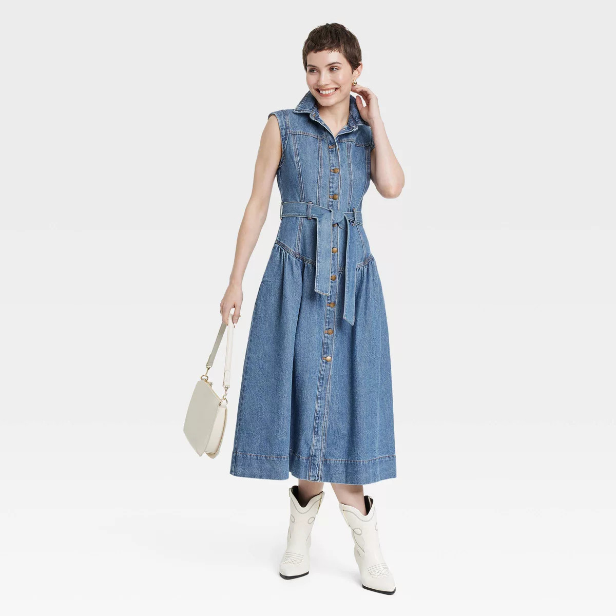 Women's Tie-Waist Midi A-Line Denim Dress - Universal Thread™ Indigo | Target