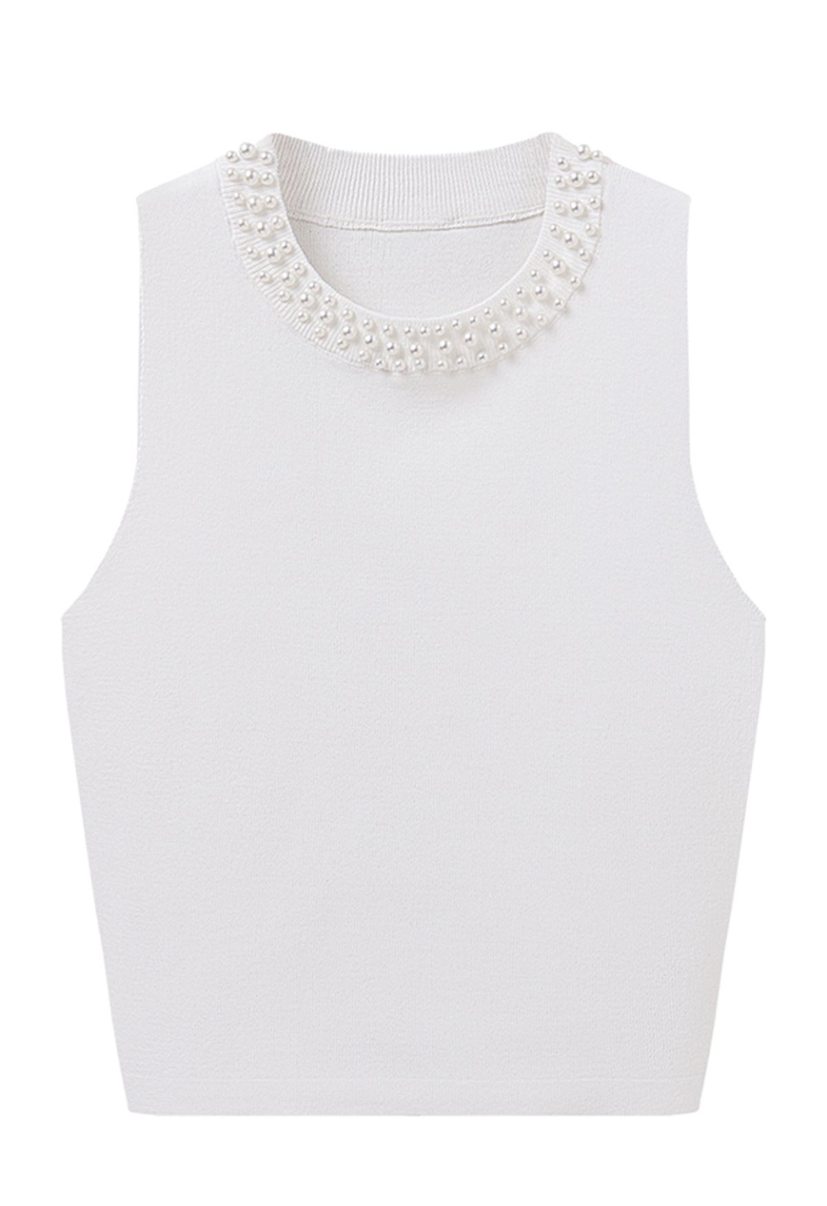 Pearly Neckline Knit Tank Top in White | Chicwish