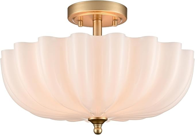 Modern Brushed Brass Gold Semi Flush Mount Light with Milky Flower Shade Ceiling Light Fixture fo... | Amazon (US)