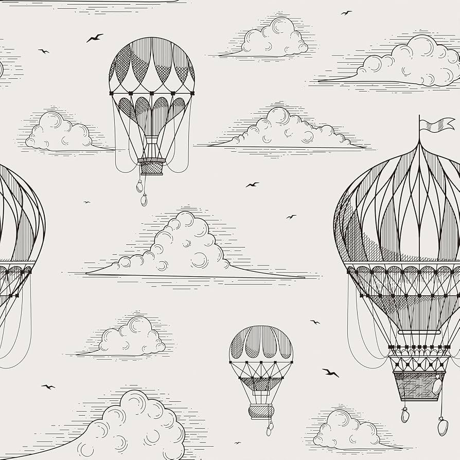 VEELIKE Retro Hand Draw Air Balloons Wallpaper Peel and Stick Vintage Charcoal Clouds Wallpaper f... | Amazon (US)