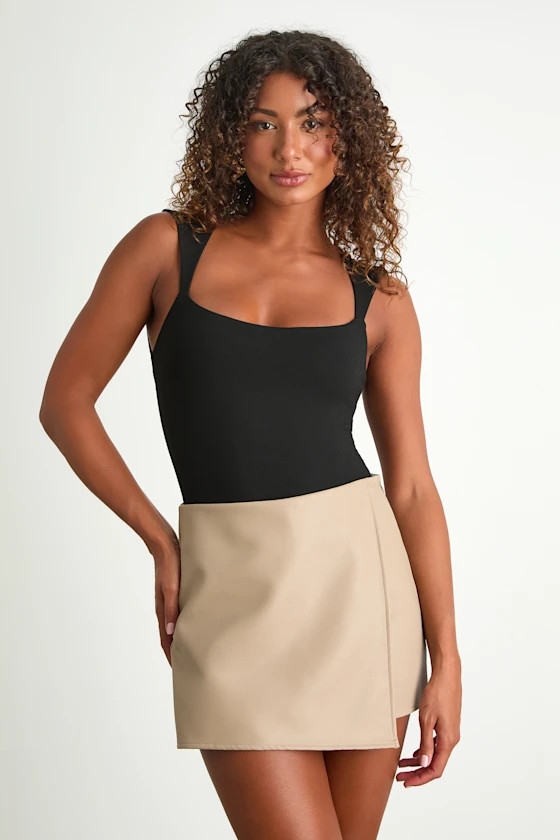 Unforgettable Muse Taupe Vegan Leather Skort | Lulus