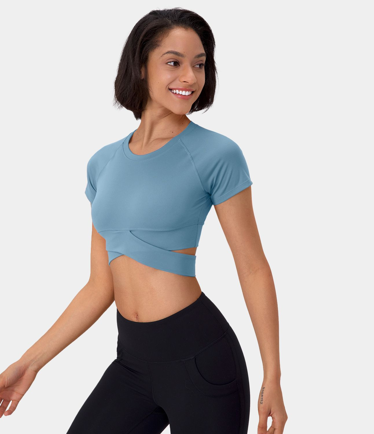 Women’s Softlyzero™ Plush Crossover Hem Cut Out Cropped Sports Top - Halara | HALARA
