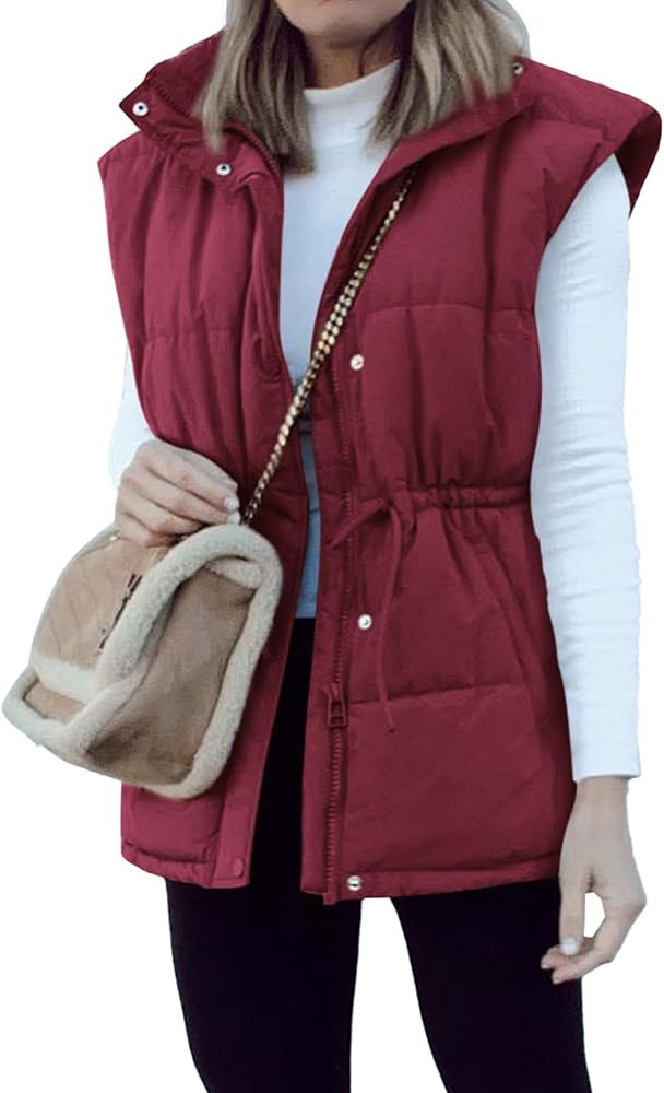 BTFBM Women's Casual Outerwear Vest Button Down Zip Up Padded Gilet Drawstring Sleeveless Jackets... | Amazon (US)