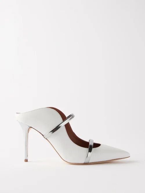 Malone Souliers - Maureen 85 Leather Mules - Womens - White Silver | Matches (US)