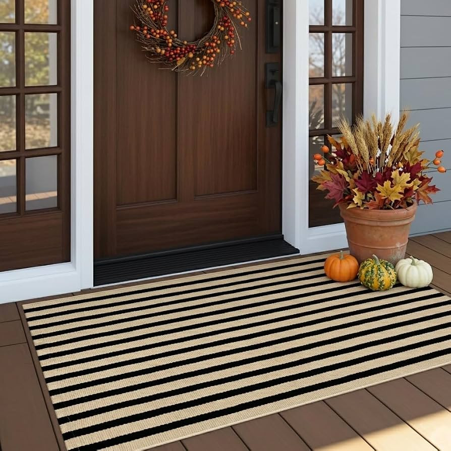 Washable Striped Outdoor Rugs Front Door Rug Cotton Woven Welcome Mats Small Area Rugs for Entryw... | Amazon (US)