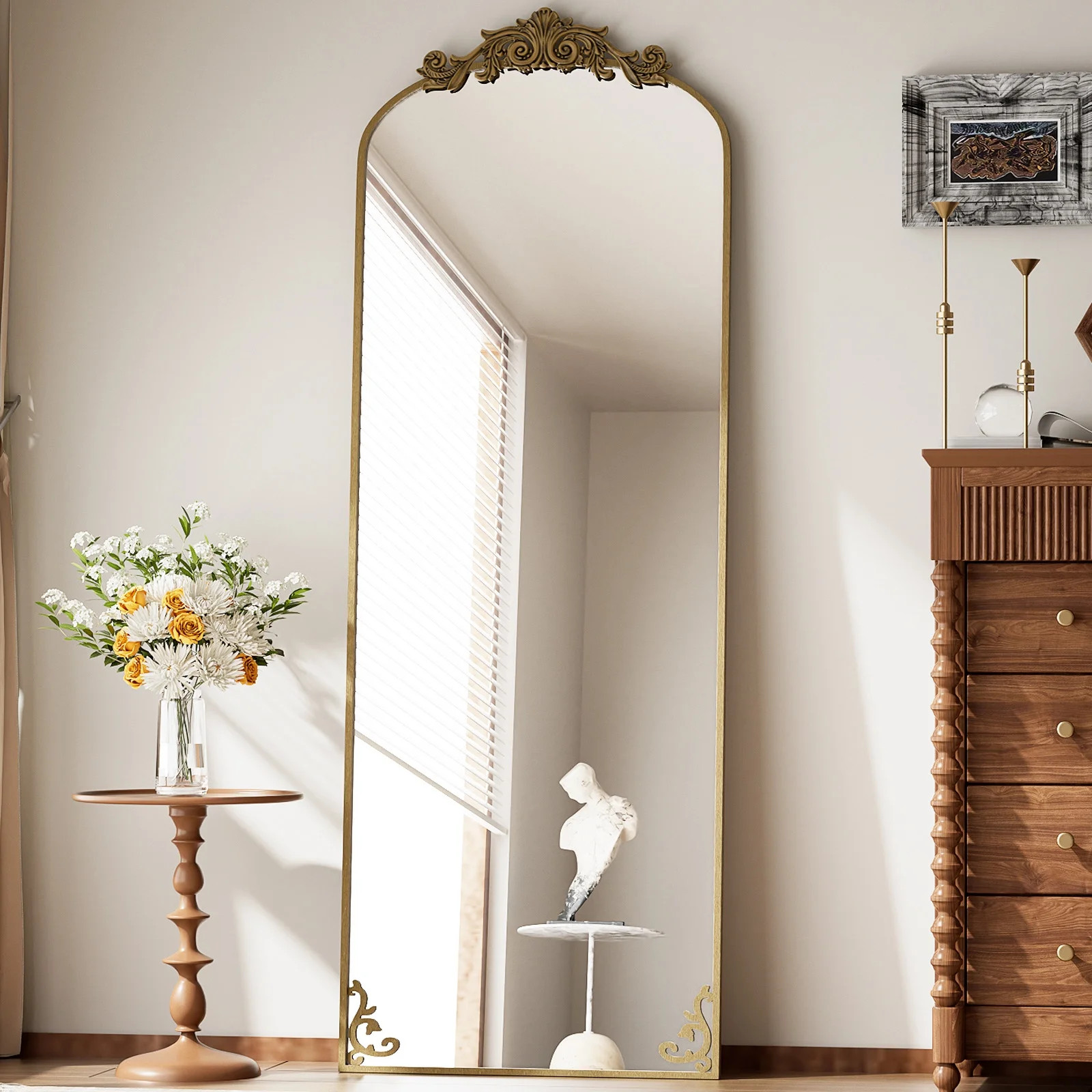 BEAUTYPEAK 66"x21" Arched Full Length Mirror Metal Vintage Mirror Baroque Style,Antique Gold | Walmart (US)
