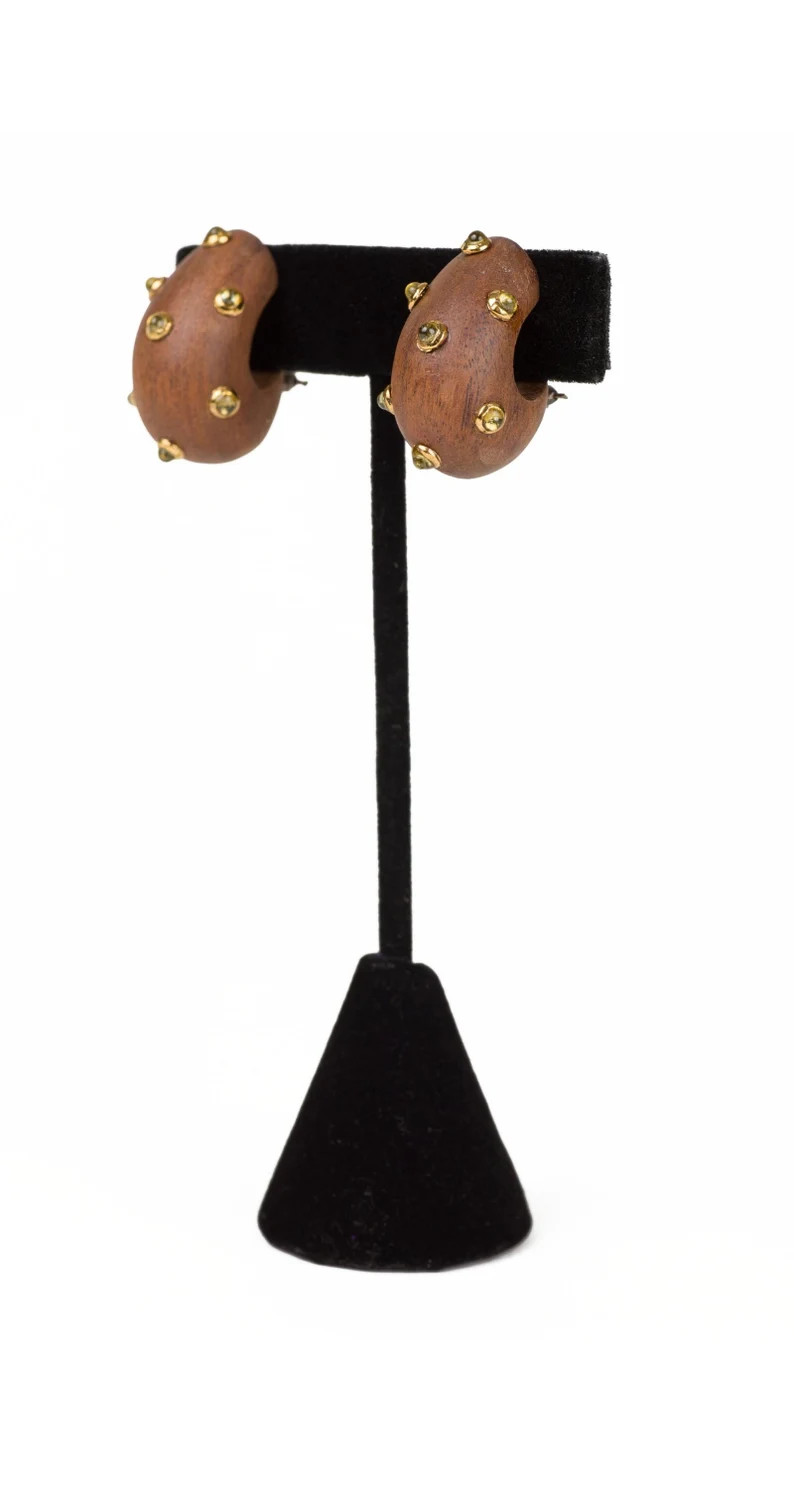 L'oree Du Bois 1990s Vintage Green Cabochon Gold-plated Wood Clip-on Earrings - Etsy UK | Etsy (US)