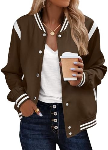 Zeagoo Bomber Jacket Women Varsity Casual Button Down Lightweight 2025 Fall Fashion Short School ... | Amazon (US)