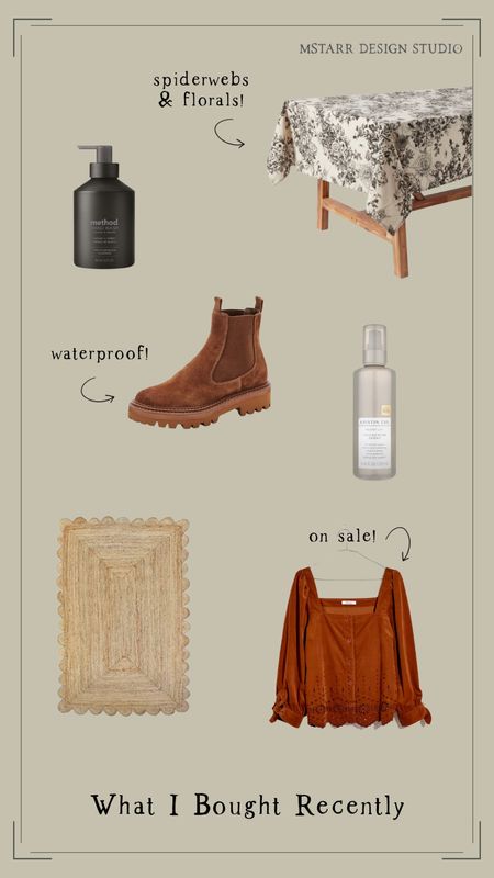 What I Bought Recently…10.01.22

Halloween Table Cloth, waterproof ankle boots, scalloped rug, hand soap, fall shirt, Target, Walmart, Amazon, Bloomingdale’s, Madewell, Chelsea boots, fall shoes 

#LTKunder50 #LTKSeasonal #LTKhome