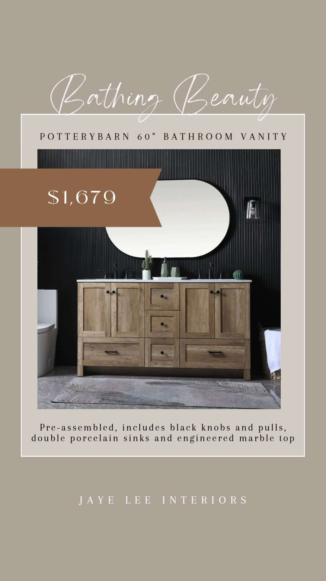 I'm currently sourcing a 60" Bathroom Vanity with Double Sinks for a design project, and these are some of my favorites from PotteryBarn... #bathroomVanity #PrimaryBath #60inchvanity #BathroomStorage #bathroomSink #bathroomfurniture #bathroomfixtures #bathroomvanitybasecabinet #jleeinteriors #LTKdayinmylife #LTKselfcare

#LTKHome 

 