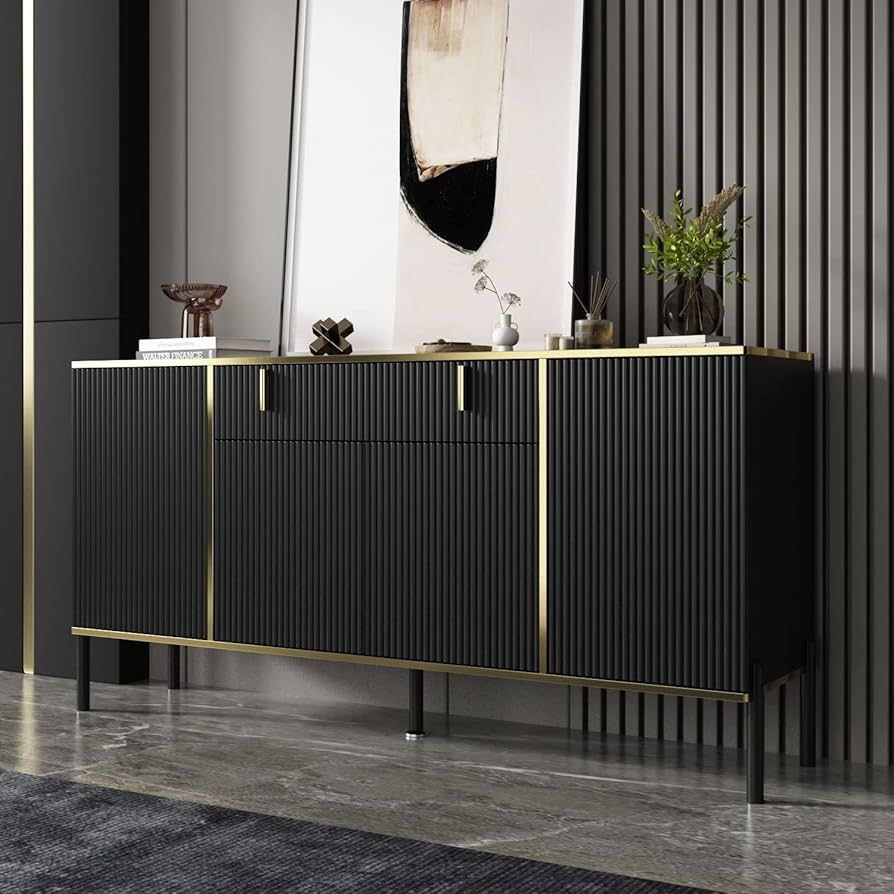 FAMAPY Modern Credenza Sideboard Buffet with Drawer & Pop-Up Doors, Buffet Sideboard Storage Cabi... | Amazon (US)