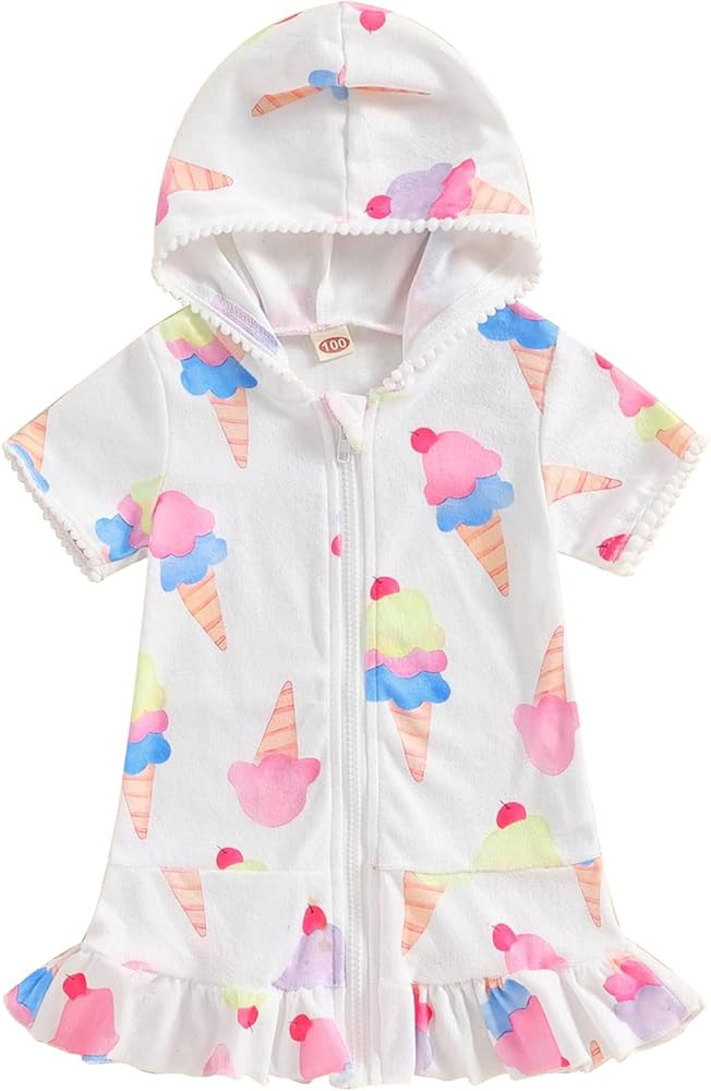 Girls Hooded Zip Terry Coverups Swimsuit Kids Baby Girl Floral Print Short Sleeve Swim Cover-Up S... | Amazon (US)
