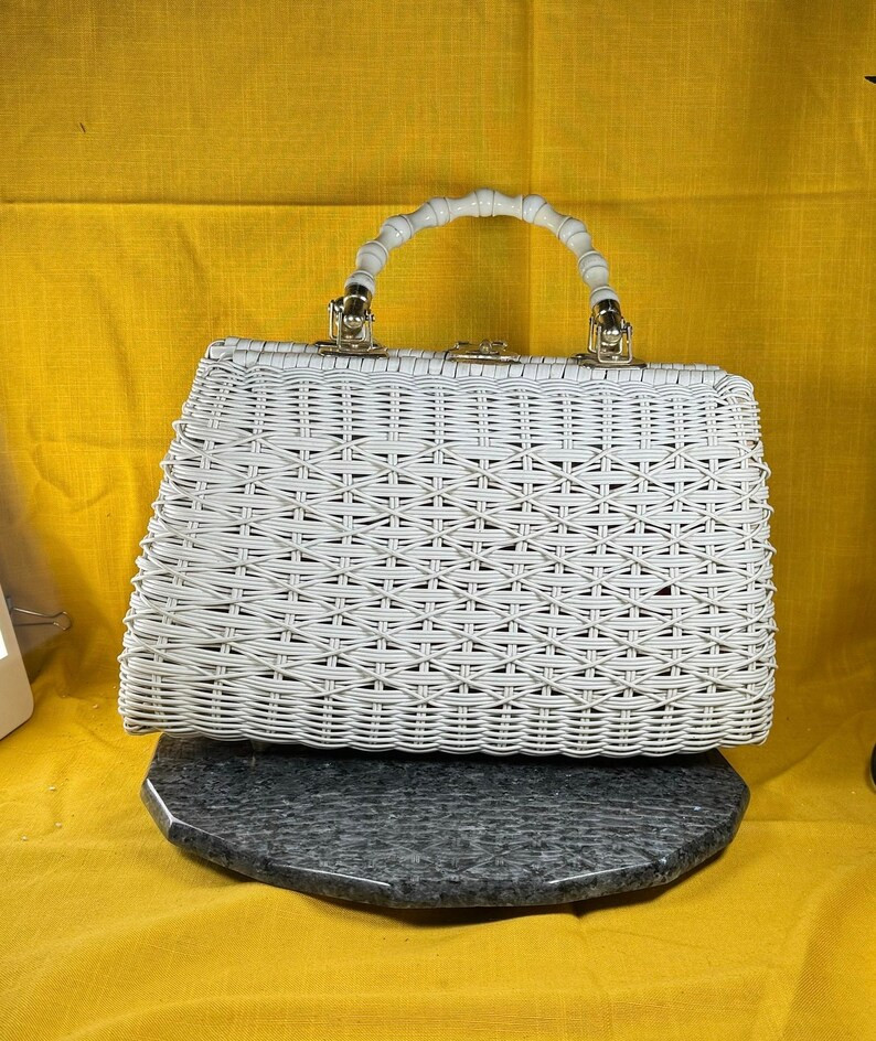 Vintage Wicker Purse White Mostly Clean a Few Small Cracks Here and There but Mostly Good Shape -... | Etsy (US)