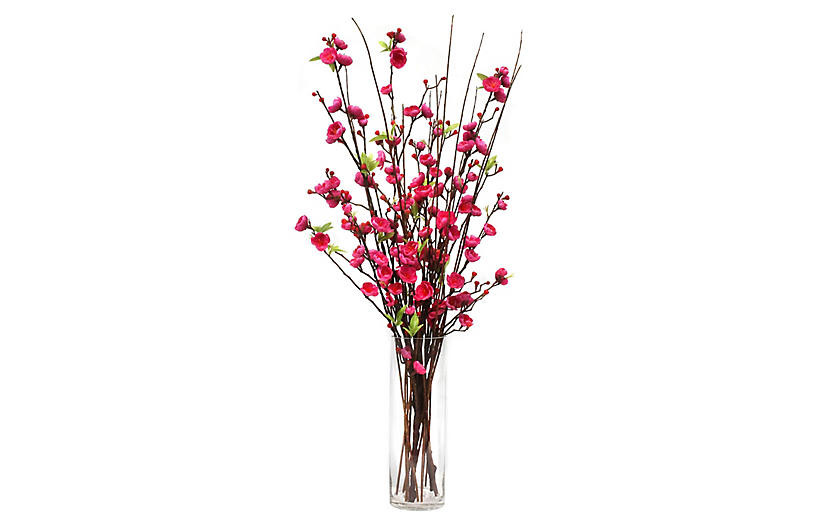 34" Cerise Blossom Arrangement w/ Tall Vase, Faux | One Kings Lane