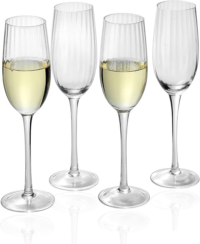 EVEREST GLOBAL Ribbed Optic Champagne Flutes 8 oz. set of 4 | Amazon (US)