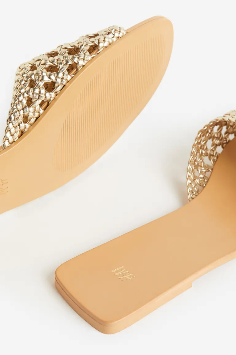 Braided-detail slides - Gold-coloured - Ladies | H&M GB | H&M (UK, MY, IN, SG, PH, TW, HK)