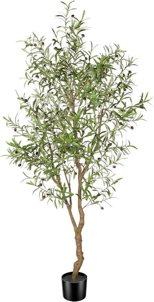 FEELEAD 7ft Faux Olive Tree - Fake Potted Olive Silk Tree with Planter Natural Olive Branches and... | Amazon (US)
