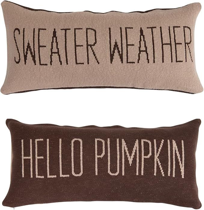 Creative Co-Op Reversible Cotton Throw Pillow with 2 Sayings, Brown and Beige | Amazon (US)