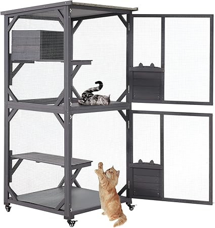 Ecoleben Large Cat House catio Outdoor cat Enclosure with Large Enter Door, Wooden Walk in Cat Ke... | Amazon (US)