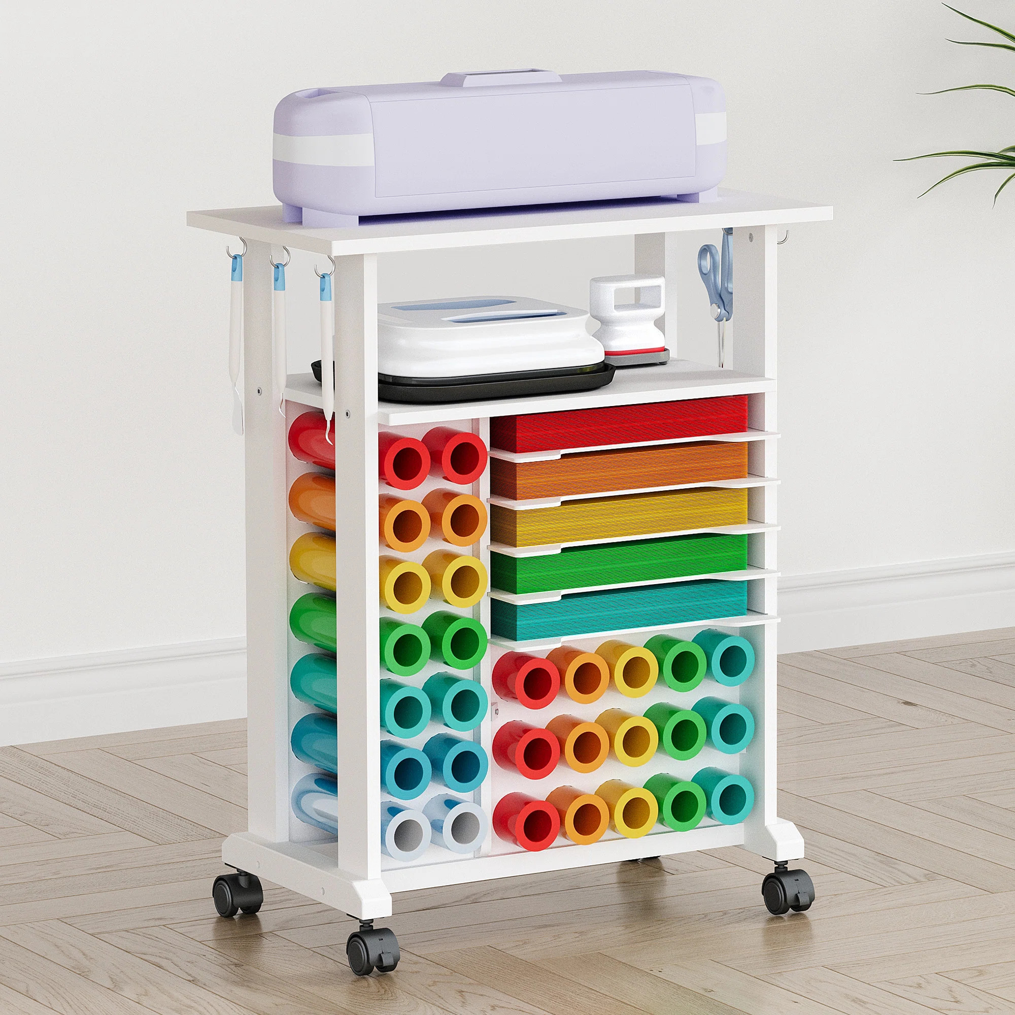 Craft Table Storage Cart Circut Table With 5 Tiers Paper Stoage And 29 Vinyl Roll Holder | Wayfair North America
