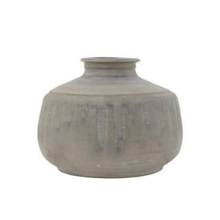 Round Terracotta Vase with 2-Tone Reactive Glaze in Grey | The Home Depot