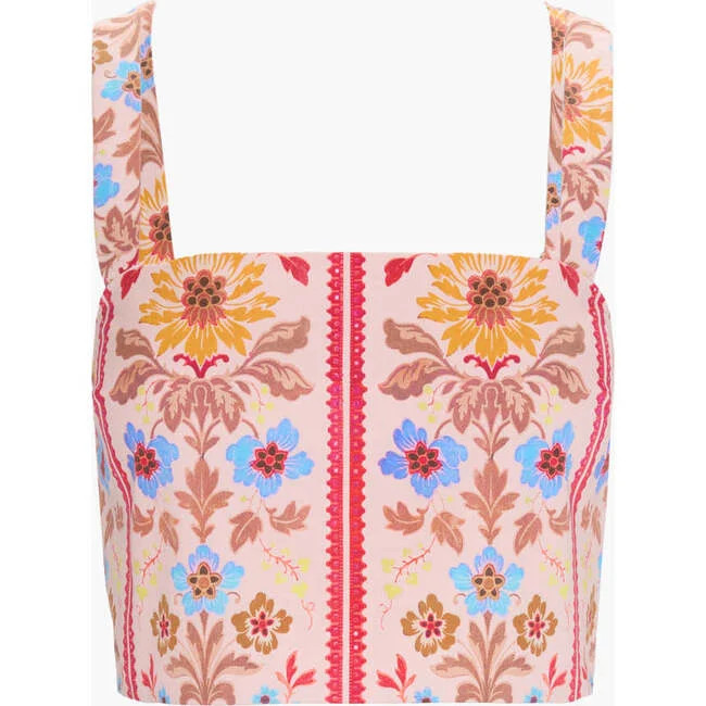 Hill House Home | The Clara Crop Top, (Pink Floral Block Stripe, Size Small) | Maisonette | Maisonette