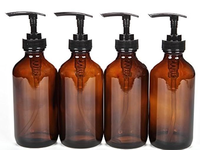 Vivaplex, 4, Large, 8 oz, Empty, Amber Glass Bottles with Black Lotion Pumps | Amazon (US)