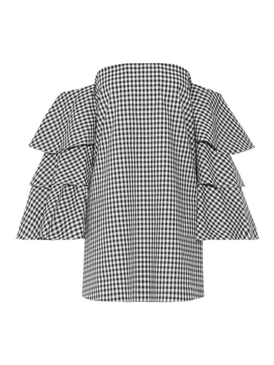 Caroline Constas - Carmen Off-the-shoulder Gingham Cotton Mini Dress - Black | NET-A-PORTER (UK & EU)