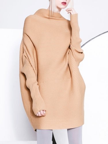 Camel Batwing Turtleneck Sweater Dress | StyleWe (US)