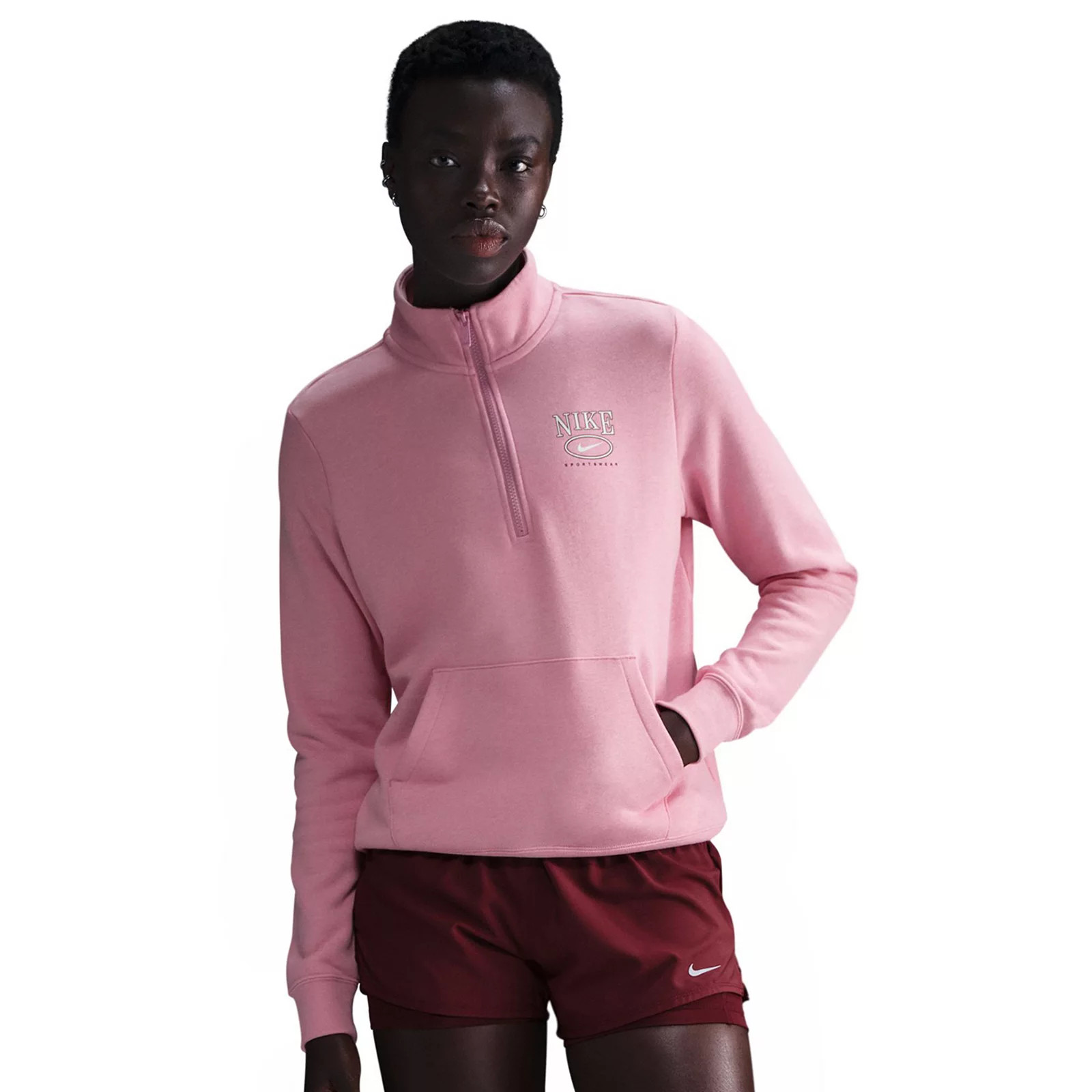 Women's Nike Sportswear Club Fleece Graphic Mock-Neck Quarter-Zip Top, Size: XXL, Elemental Pink Grey | Kohl's