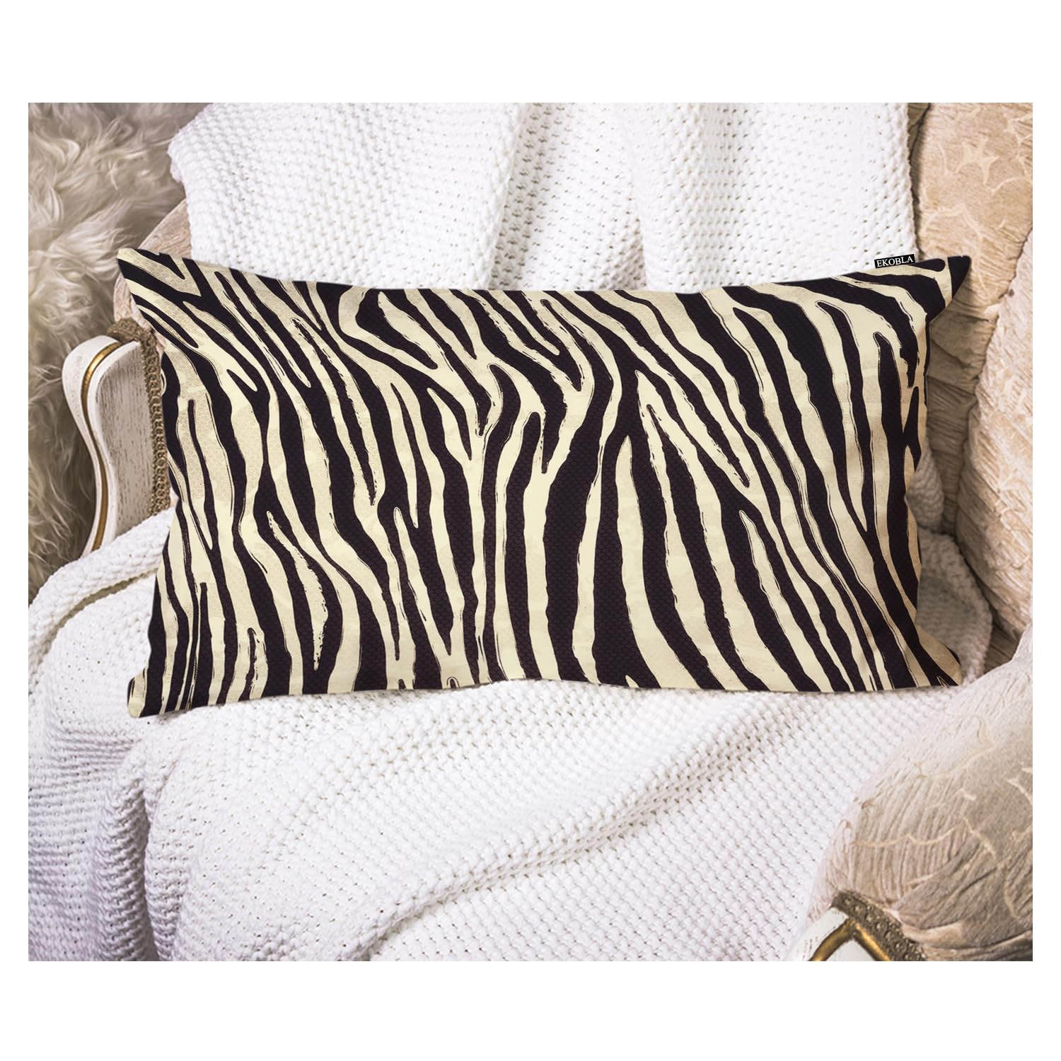 EKOBLA Decorative Lumber Cushion Case Zebra Striped Printed African Safari Skin Cotton Linen Farm... | Amazon (US)