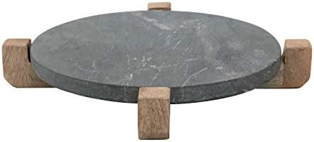 Bloomingville Marble Serving Board with Mango Wood Stand, Black & Natural Platter, 13", Grey | Amazon (US)