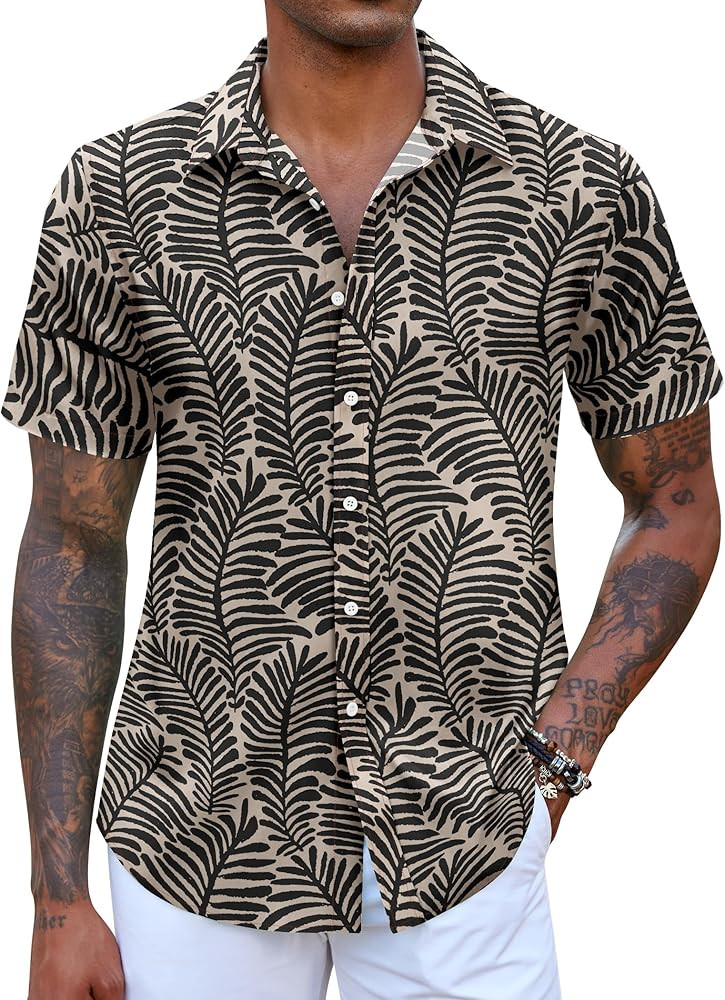 COOFANDY Mens Hawaiian Shirts Short Sleeve Button Down Aloha Shirt Casual Beach Clothes | Amazon (US)