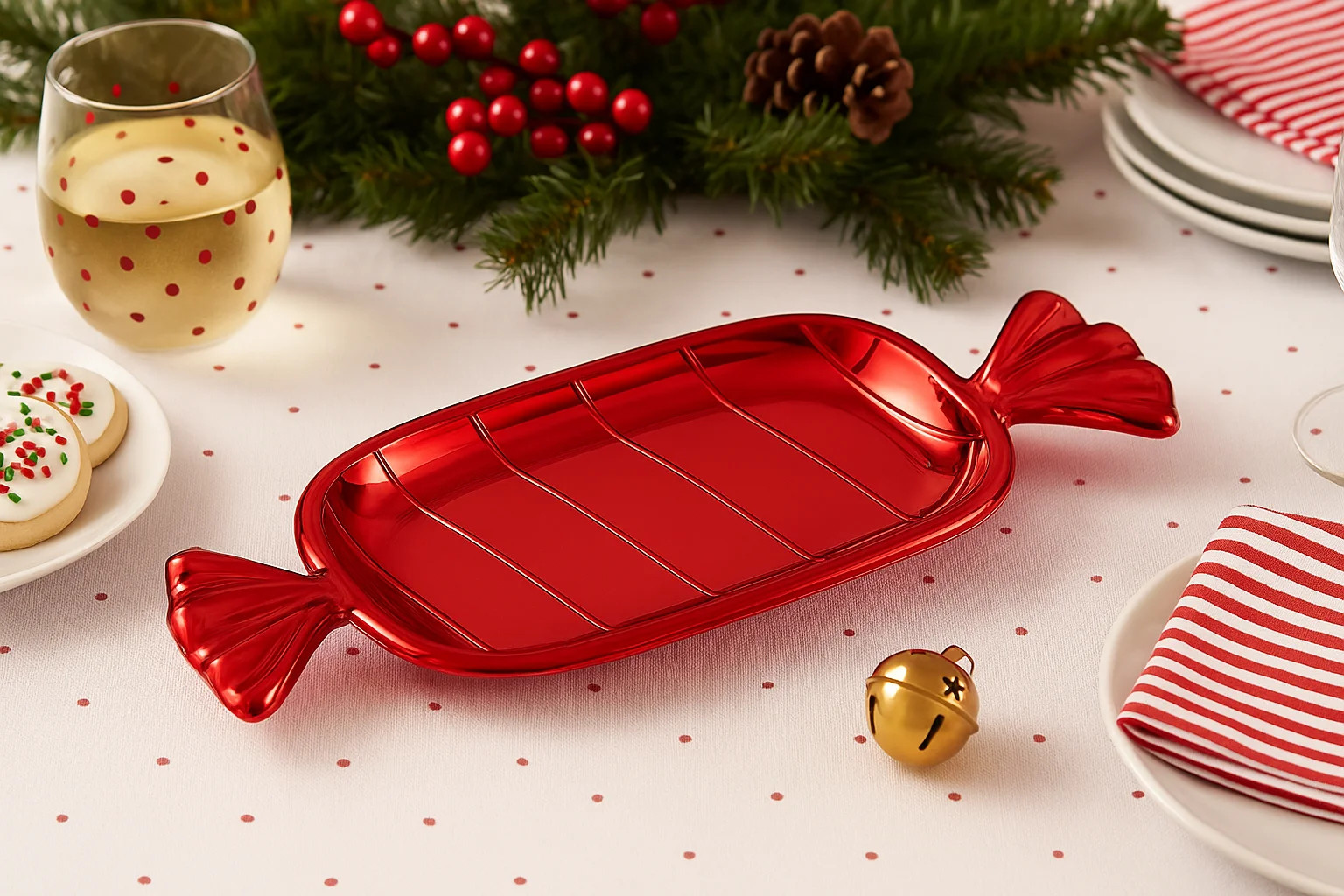 Metallic Red Plastic Candy-Shaped Holiday Serving Tray, 1-Count | Walmart (US)