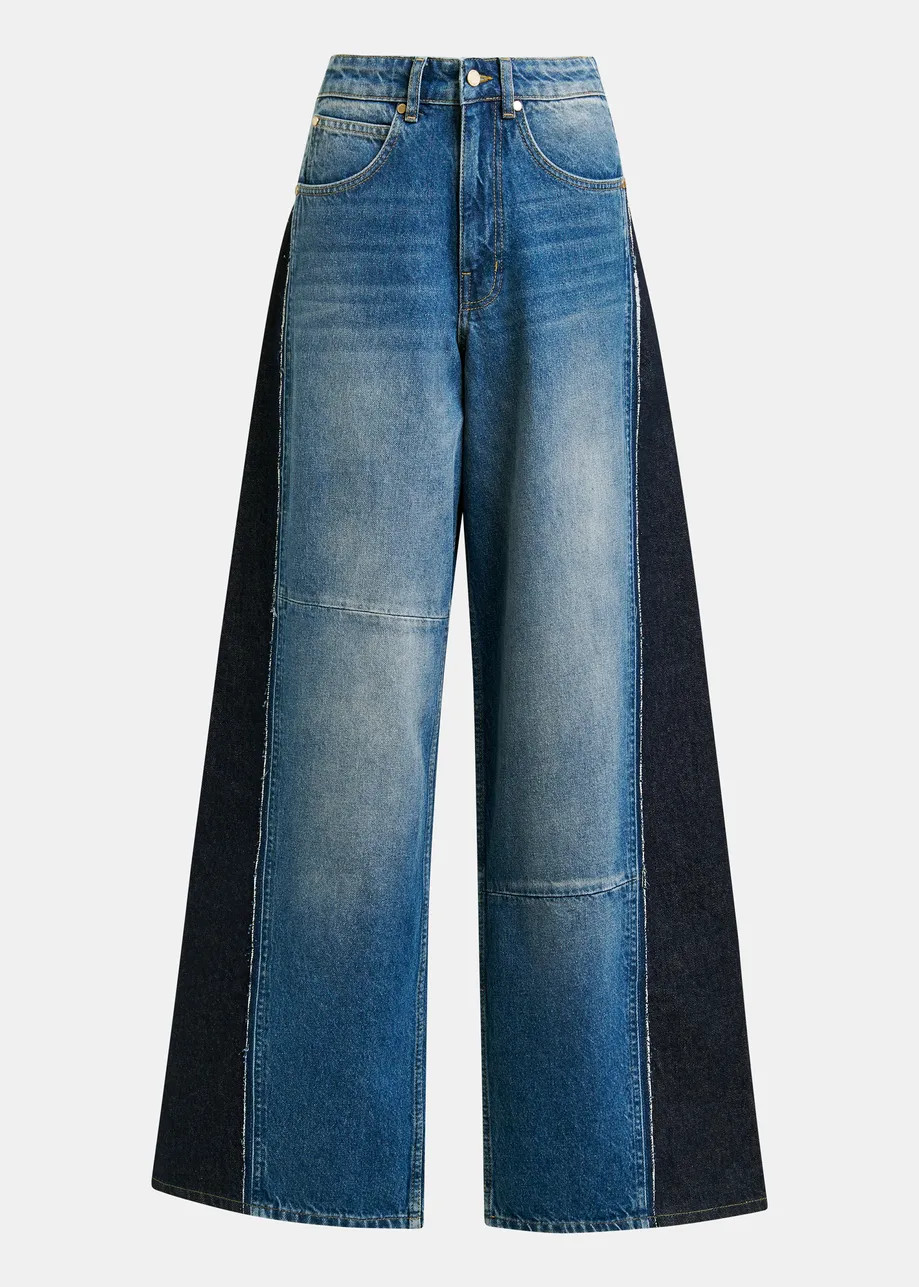 Blue and dark blue wide-leg contrast panel jeans | Essentiel Antwerp United States | Essentiel Antwerp