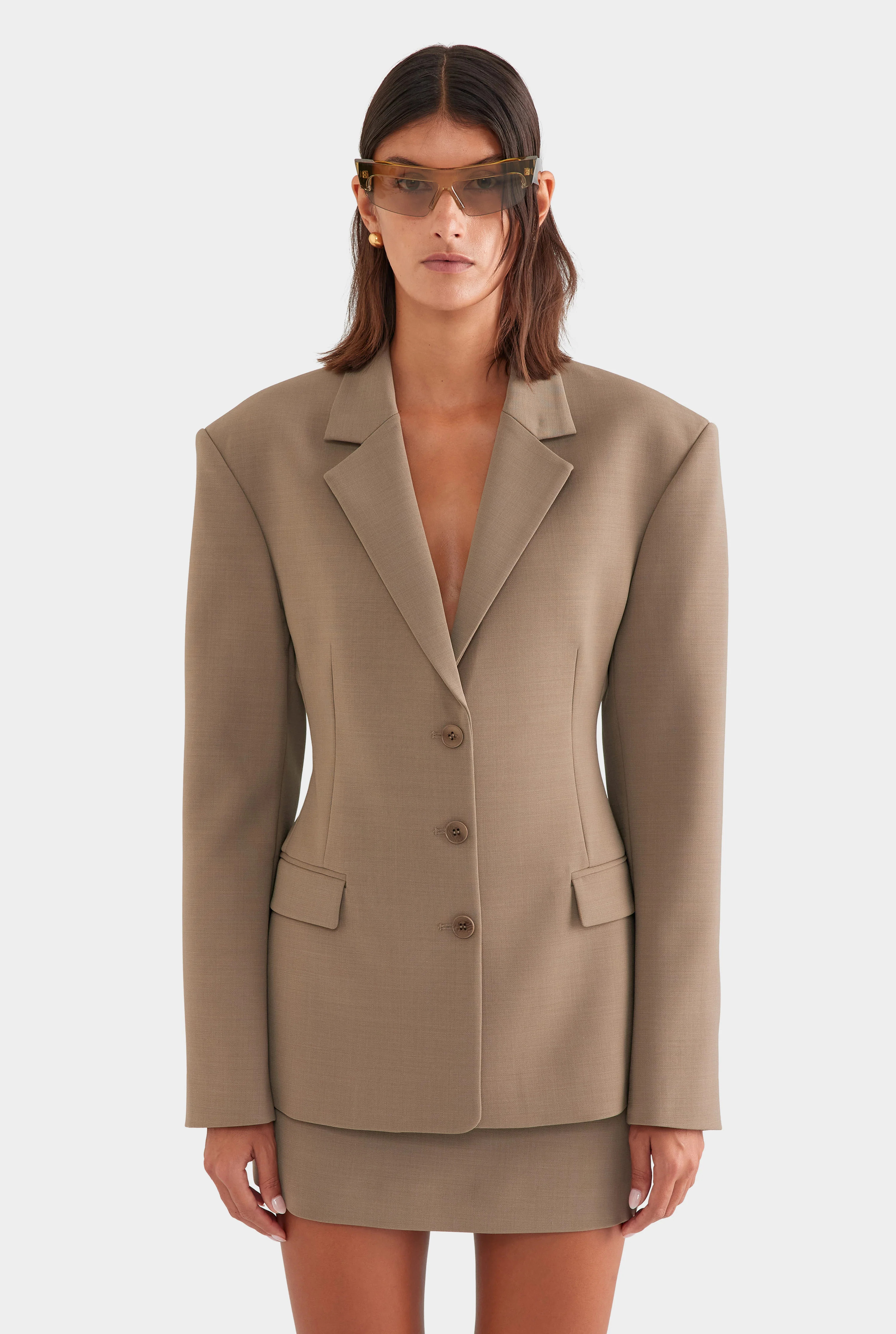 Scuba Wool Sculpted Blazer Taupe | Venroy | Venroy AU