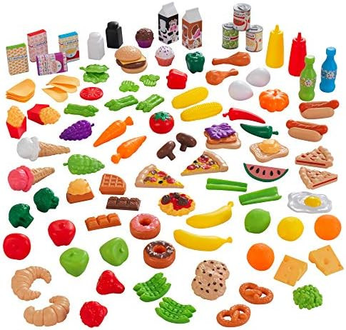 Amazon.com: KidKraft 115-Piece Deluxe Tasty Treats Pretend Play Food Set, Plastic Grocery and Pan... | Amazon (US)