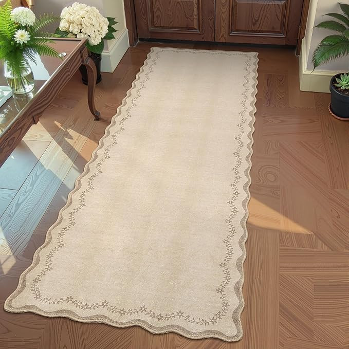GarveeHome 2x6 Scalloped Washable Runner Rug for Kitchen, Soft Tan Jute Hallway Runner Non Slip E... | Amazon (US)