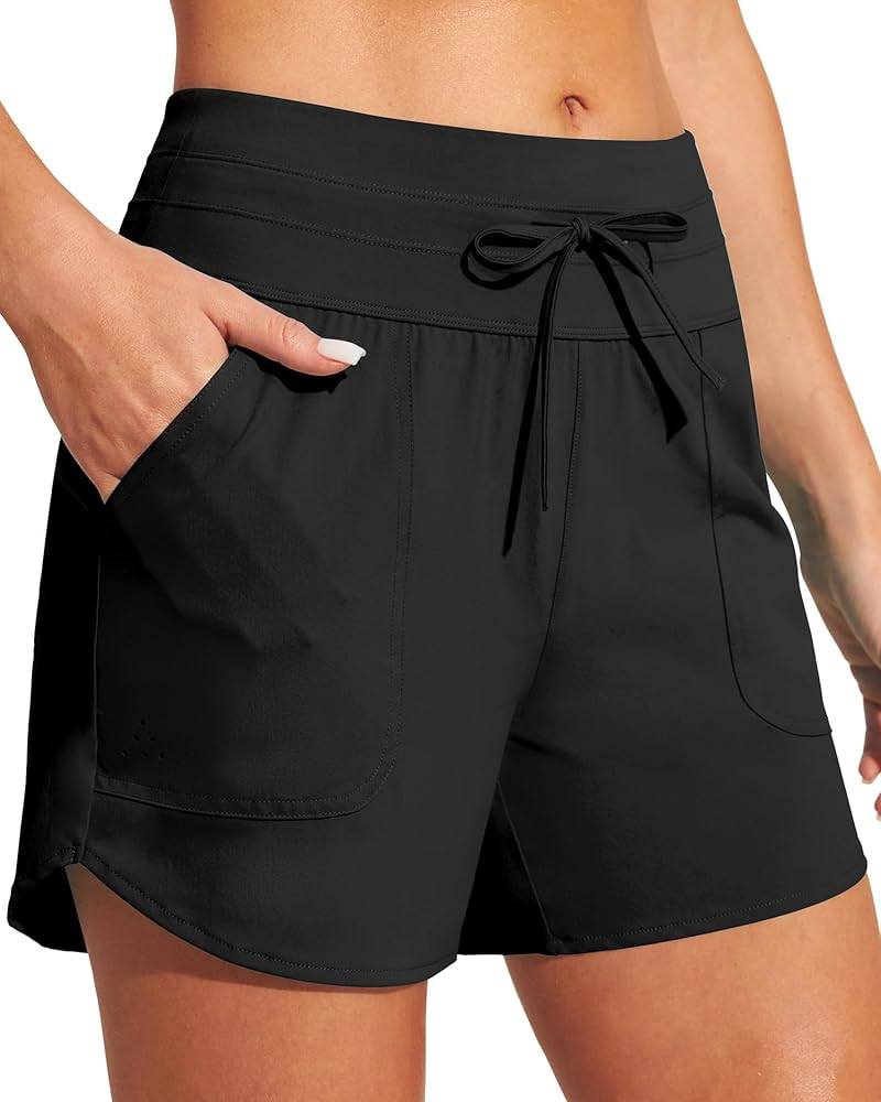 IUGA Womens 5" Swim Board Shorts Stretchy High Waisted Beach Shorts for Women Quick Dry UPF 50+ S... | Amazon (US)
