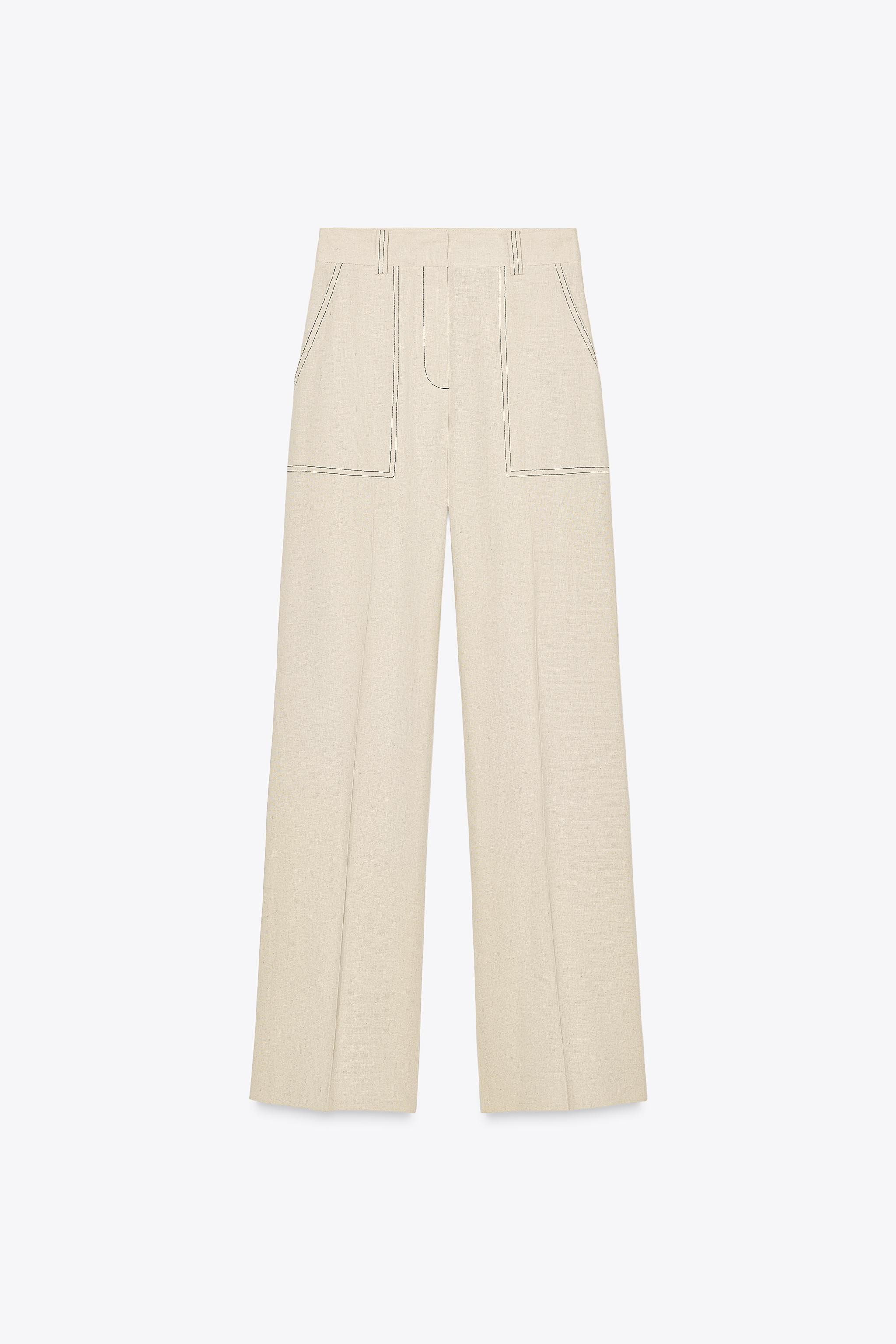 GERADE HOSE MIT STEPPNÄHTEN AUS LEINEN | Zara DE