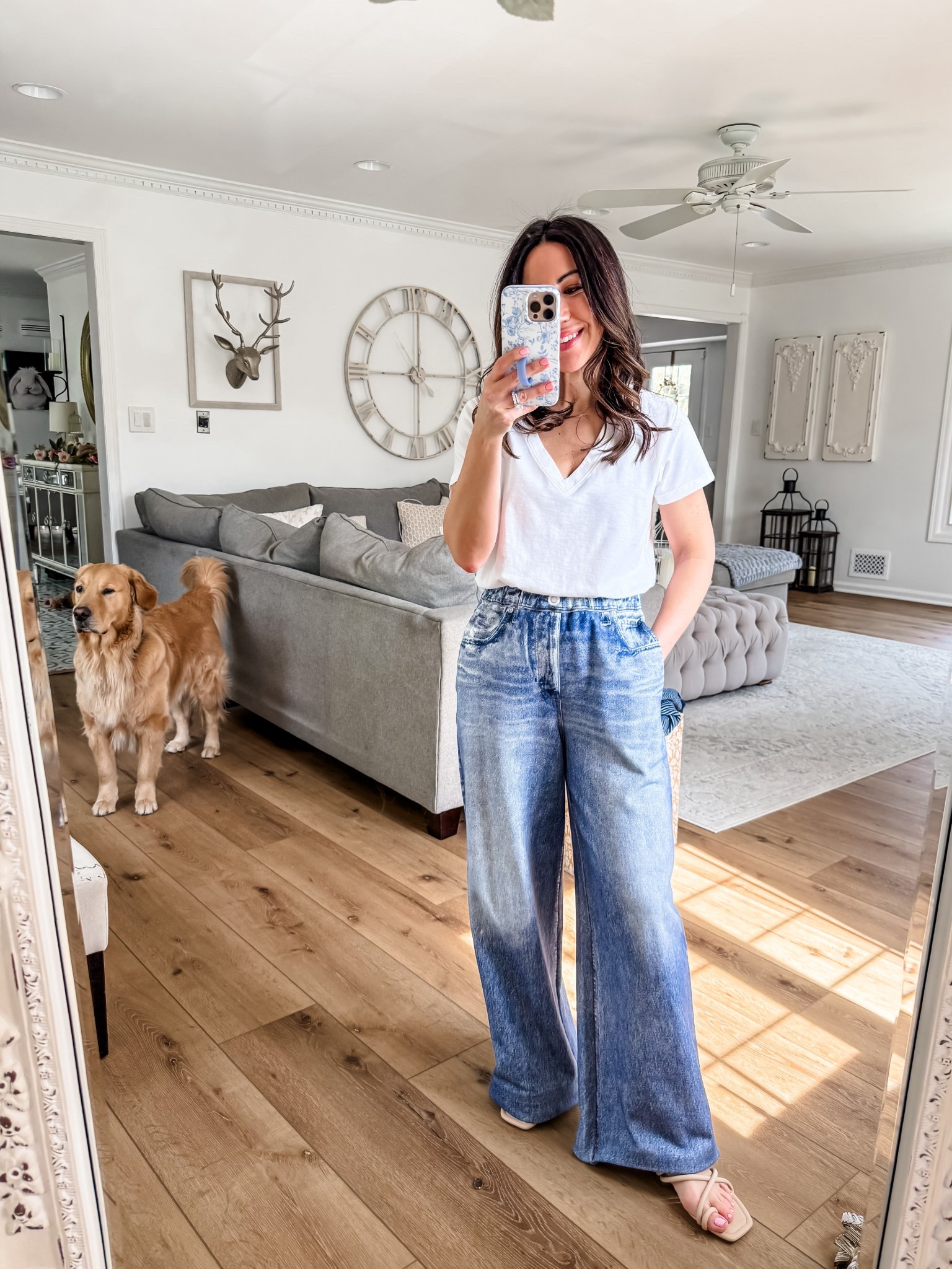 White V-neck T-shirt, small. Sweatpants jeans small.



#LTKPetite #LTKSaleAlert #LTKOver40