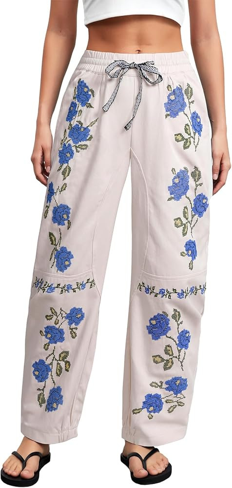 Kedera Mid Rise Barrel Jeans for Women Embroidered Wide Leg Denim Pants Boyfriend Baggy Jeans wit... | Amazon (US)