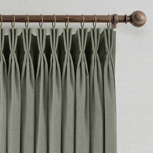 90 Inch Triple Pinch Pleated Linen Curtains 2 Panel Set for Living Room Sage Green Linen Textured Drapes 90 Inches Long Pinch Pleat Curtain Privacy Semi Sheer Light Filtering for Dining Room Office | Amazon (US)
