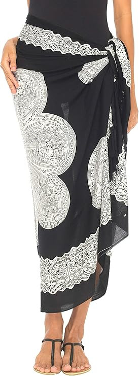 SHU-SHI Womens Beach Swimsuit Cover Up Flower Sarong Wrap with Coconut Clip | Amazon (US)
