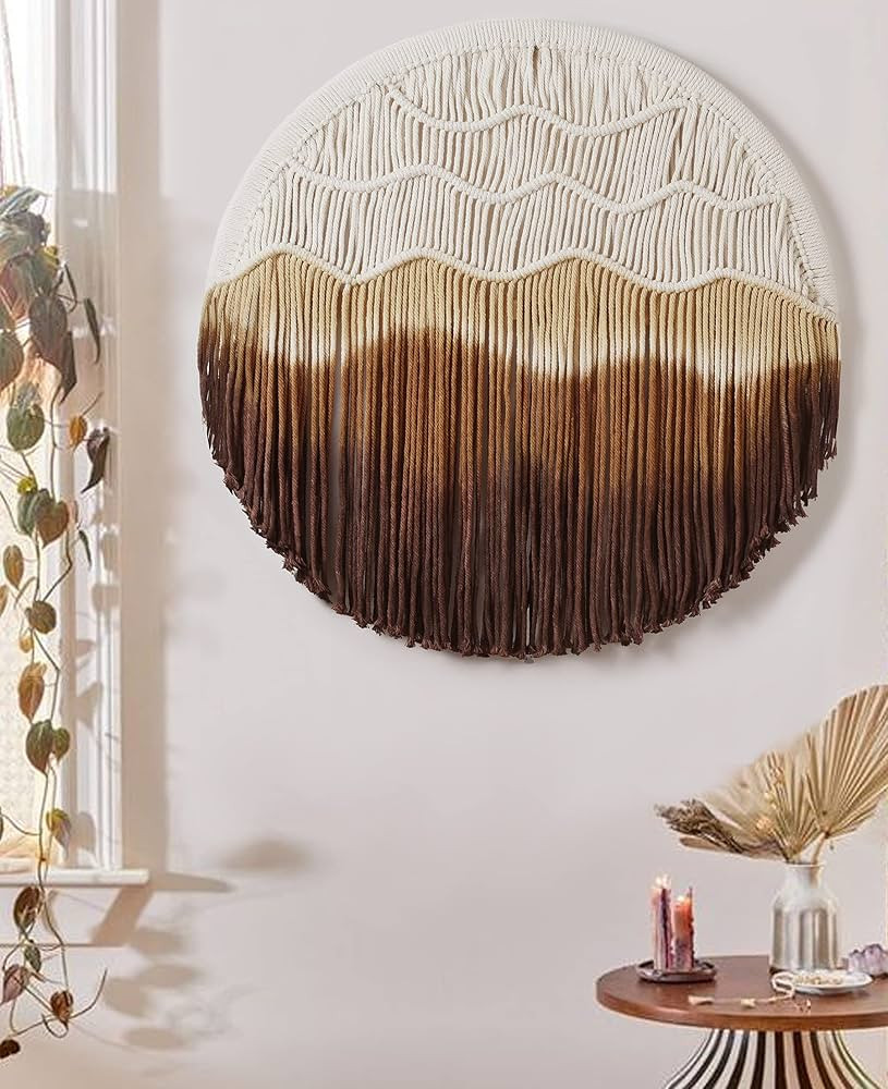 IOWER Macrame Wall Hanging Round Hoop Circle Handmade Home Wall Décor 20" (Yellow) | Amazon (US)